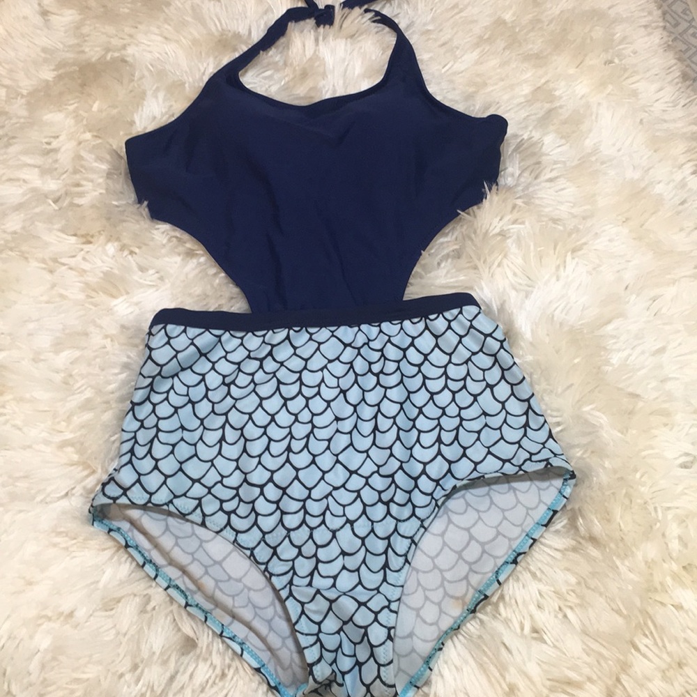 Blue Mermaid Cut Out One Piece Bikini
